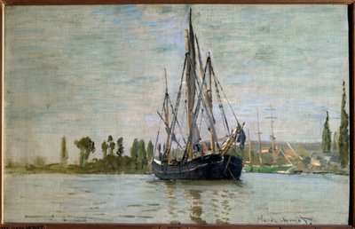 Chasse maree (Chasse-Maree) na âncora perto de Rouen, Pintura de Claude Monet (1840-1926) 1871 Sol. 0,48x0,75 m Paris, musee d