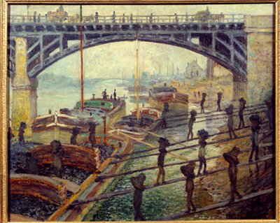 Descarregadores de carvão Debardeurs descarregando mercadorias das cabanas nas margens do Sena. Pintura de Claude Monet (1840-1926) 1875 Sol. 0,53x0,64 m Paris, musee d