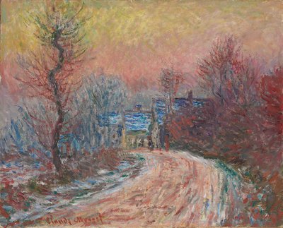 Entrada para Giverny no inverno, pôr do sol; Entrada de Giverny no inverno, pôr do sol, 1885 de Claude Monet