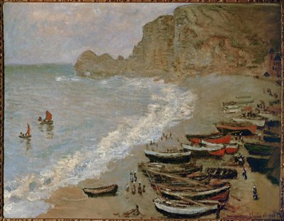 Etretat: A praia e o porto de Amont (óleo sobre tela) de Claude Monet