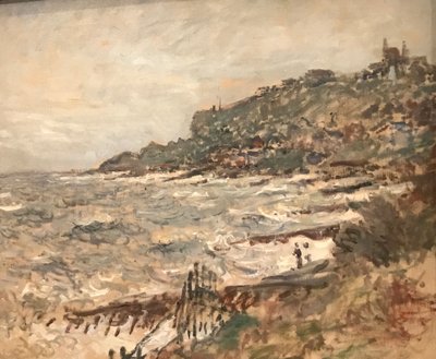 Francês: Falaise de Sainte-Adresse, tempo cinzento de Claude Monet
