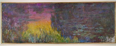 O nenúfar lagoa sem salgueiro, pôr do sol de Claude Monet