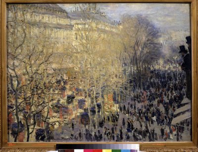 ""Le boulevard des Capucines"" Multidão de transeuntes e trânsito no bairro da Ópera de Paris. Pintura de Claude Monet (1840-1926). Óleo sobre tela. Impressionismo. 1873. Dim. 61x80 cm Museu Pushkin, Moscou de Claude Monet