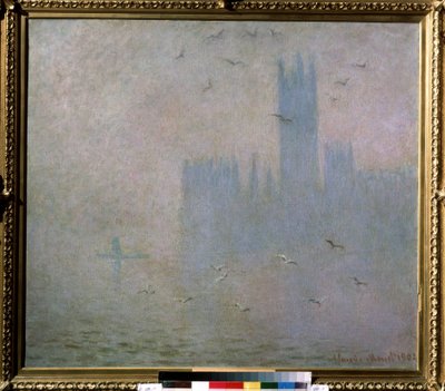 "Seagulls, The Thames in London. The Houses of Parliament" Pintura de Claude Monet (1840-1926). 1903-1904 Impressionismo. Dim. 81 x 92 cm Moscovo. Museu de Belas Artes Pushkin de Claude Monet