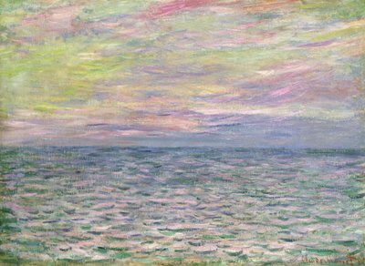 No alto mar, pôr do sol em Pourville; Pôr do sol em Pourville, mar cheio, 1882 de Claude Monet