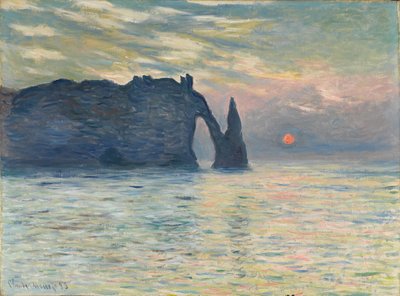 O penhasco, Étretat, pôr do sol, 1882-1883 de Claude Monet