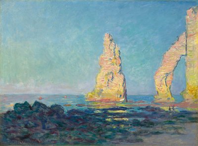 A rocha da agulha em Étretat, maré baixa, 1883. de Claude Monet