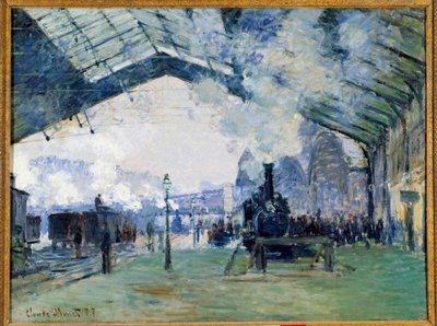 Vista da estação de comboios de Saint Lazare em Paris e do comboio da Normandia de Claude Monet