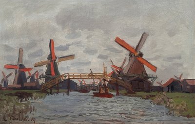 Moinhos de vento em Westzijderveld perto de Zaandam. 1871 de Claude Monet
