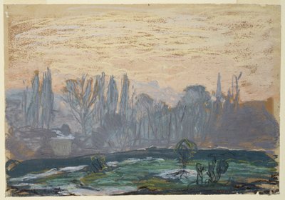 Paisagem de inverno com céu noturno, c.1870-80 (giz pastel sobre papel) de Claude Monet