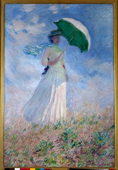 Mulher com um guarda-sol virado para a direita de Claude Monet