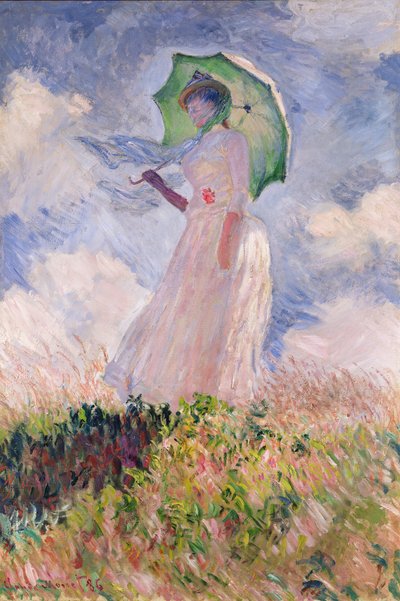 Mulher com guarda-sol virou para a esquerda, 1886 de Claude Monet