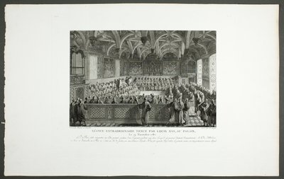 Sessão especial realizada por Luís XVI no Palácio, da série Tableaux historiques de la Révolution française de Claude Niquet