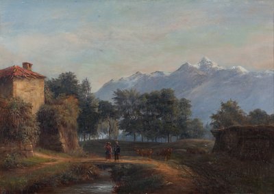 Muros das muralhas de Grenoble do lado da Île Verte (óleo sobre tela) de Claude Pollet