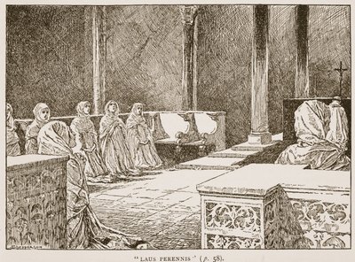 Laus Perennis, ilustração de "A Igreja da Inglaterra: uma história para o povo" por HDM Spence-Jones, pub. c.1910 (foto sépia) de Claude Shepperson