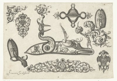 Dez motivos Plusieurs peças e ornamentos Darquebuzerie (título da série) de Claude Simonin