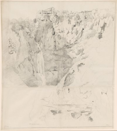 Penhascos com uma cachoeira no Tivoli de Claude Thienon