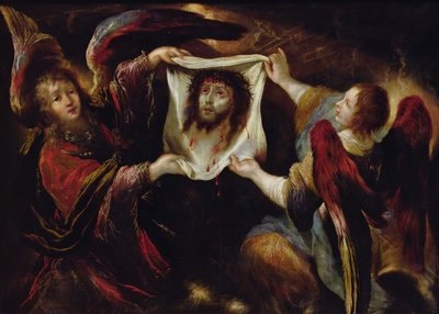 Dois anjos apresentando o rosto santo de Claude Vignon