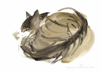 Gato dormindo, 1985 (aquarela) de Claudia Hutchins Puechavy