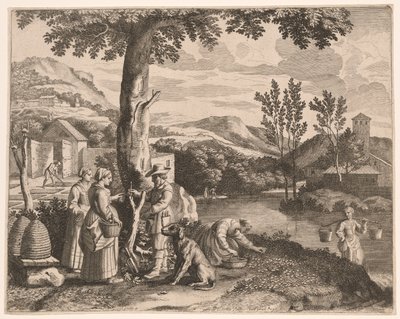 O apiário, o cultivo do jardim e a enxertia de árvores, Prato 2 de Pastorales de Claudine Bouzonnet Stella