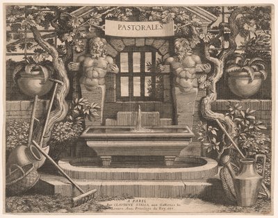 Placa de título com fontes rústicas e dedicatória, de Pastorales de Claudine Bouzonnet Stella