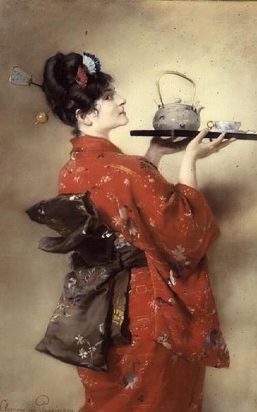 Retrato de uma Dama Europeia em traje japonês de Clemens von Pausinger