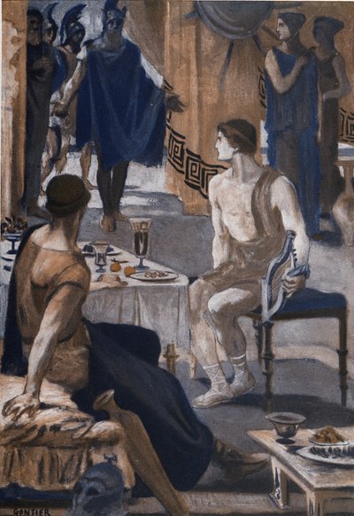 Aquiles recebe os enviados de Agamenon. Ilustração de Clement Gontier (1876-1918) para “A Ilíada” (Omero) de Homero. Paris, Henri Laurens de Clement Gontier