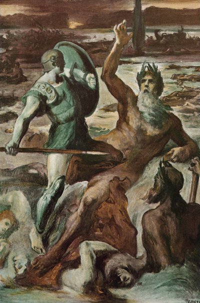 A luta de Aquiles e o rio Scamander. Ilustração de Clement Gontier (1876-1918) para “A Ilíada” (Omero) de Homero. Paris, Henri Laurens de Clement Gontier