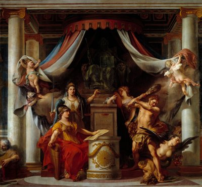 Alegoria da Revolução: no centro Minerva mãos Hércules o engano que suprime os vícios do regime Antigo Pintura por Clemente Belle (1722-1806) 1794 Sol. 3,56x3,86 m de Clement Louis Marie Anne Belle