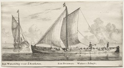 Vários Navios e Vistas de Amsterdã (Verscheÿde Schepen en Gesichten van Amstelredam), Parte II: Um navio de água com destino ao Soutketen. Navio de água de um cervejeiro de Clement de Jonghe