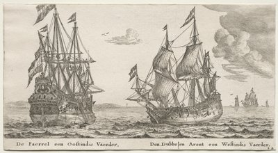 Vários Navios e Vistas de Amsterdã (Verscheÿde Schepen en Gesichten van Amstelredam), Parte II: The Pearl and East Indiaman, The Double Eagle, a West Indiaman de Clement de Jonghe