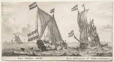Vários navios e vistas de Amsterdã (Verscheÿde Schepen en Gesichten van Amstelredam), Parte II: Dutch Admiralty Yacht. Um navio de guarda de Clement de Jonghe