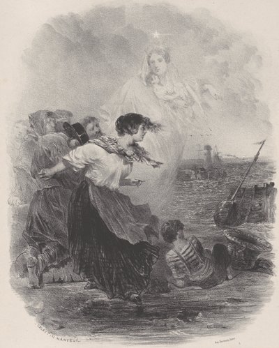 Mulher à beira-mar com a Madonna, apontando para um navio, c. 1848-62. de Célestin Nanteuil