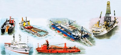 Navios de prospeção de petróleo e diversos navios utilizados na exploração petrolífera de Clifford Meadway