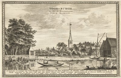 Vista de Voorburg Voor-burgh na época dos romanos chamado Forum Hadriani (título no objeto) de Coenraet Decker