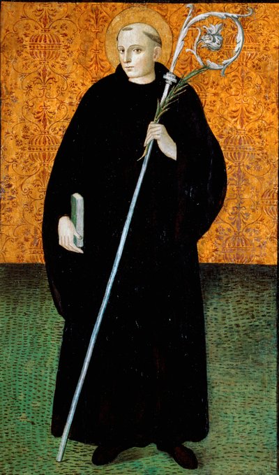 Saint Placide, Monge Beneditino Pintura em madeira de Nicola Filotesio dit Cola del "Amatrice de Cola dellAmatrice