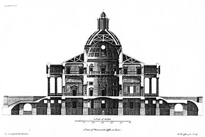 Seção do Castelo Mereworth em Kent, gravado por H. Hulsbergh, c.1722-24 de Colen Campbell