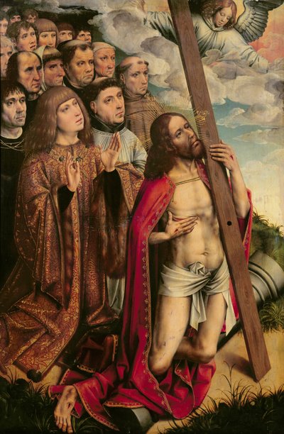 Cristo, o Mediador, com Filipe, o Belo (1478-1506) e seu séquito, painel da mão esquerda de um retábulo (ver também 223221) de Colijn de Coter