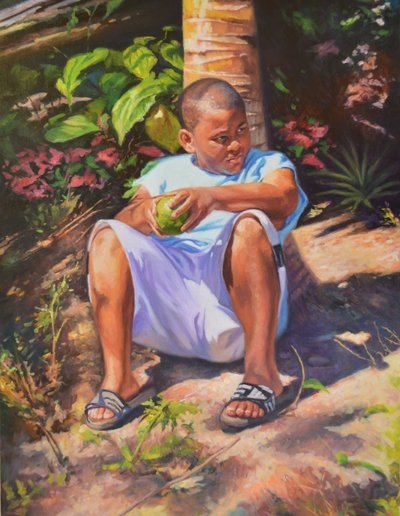 Menino, fruta-pão, coco, 2019 de Colin Bootman