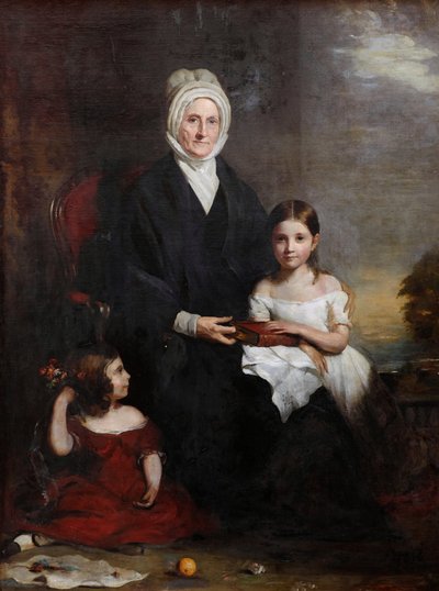 Elizabeth Cheape de Rossie e suas netas, c.1843 (óleo sobre tela) de Colvin Smith