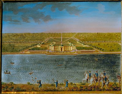 St. Hubert, pavilhão de caça perto de Paris, construído por Luís XV ... (placa retangular de estanho, dourada e goivada) de Compigne Compigne