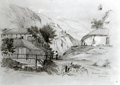 Casa de Berger, Valparaíso, 1834 (lápis e wc no papel) (foto bw) de Conrad Martens