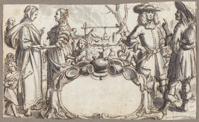 Alegoria da Pobreza e da Riqueza (caneta e tinta castanha com lavagem cinzenta sobre papel vegetal) de Conrad Meyer
