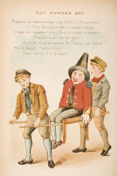 Guy Fawkes Day, de "Rimas e Contos da Velha Mamãe Ganso", publicado por Frederick Warne und Co., c.1890s (cromolito) de Constance Haslewood