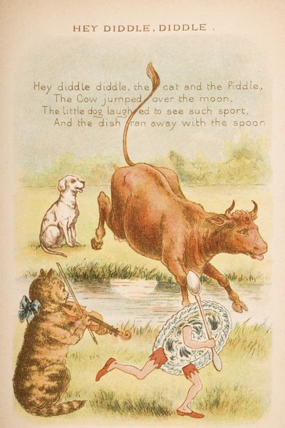 Hey Diddle, Diddle, de "Rimas e Contos da Velha Mamãe Ganso", publicado por Frederick Warne und Co., c.1890s (chromolitho) de Constance Haslewood