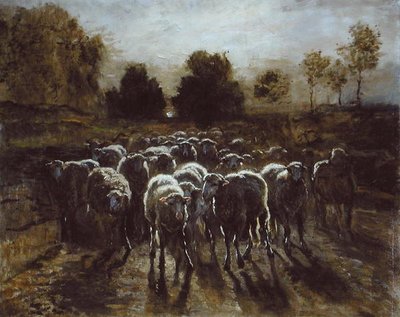 Rebanho de Ovelhas, ou O Regresso do Rebanho (óleo sobre tela) de Constant Emile Troyon