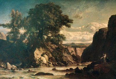 Paisagem mostrando Tobias e anjo, por Constant Troyon (1810-65) de Constant Emile Troyon