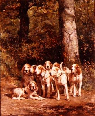 Cães esportivos em uma paisagem arborizada de Constant Emile Troyon