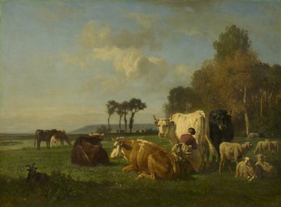 Gado e ovelha em uma paisagem, c.1855 de Constant Emile Troyon