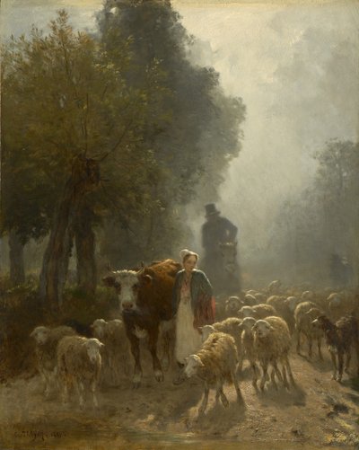 Ir ao mercado em uma manhã nublada, 1851 de Constant Emile Troyon